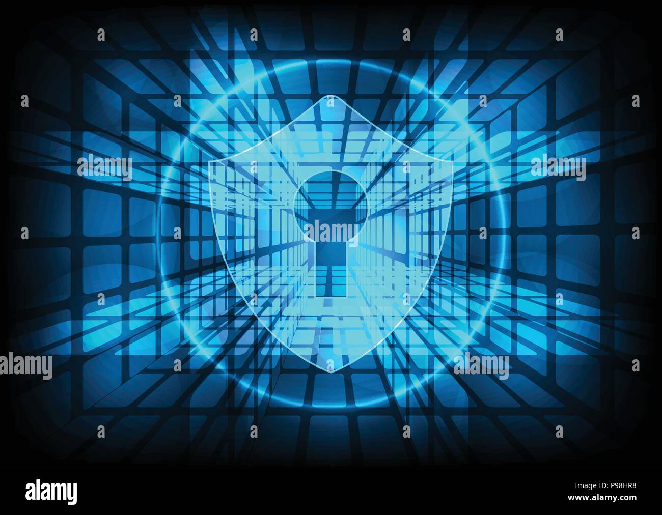Cyber security concetto: scudo con la tecnica Keyhole icona Dati digitali sullo sfondo. Illustrazione Vettoriale