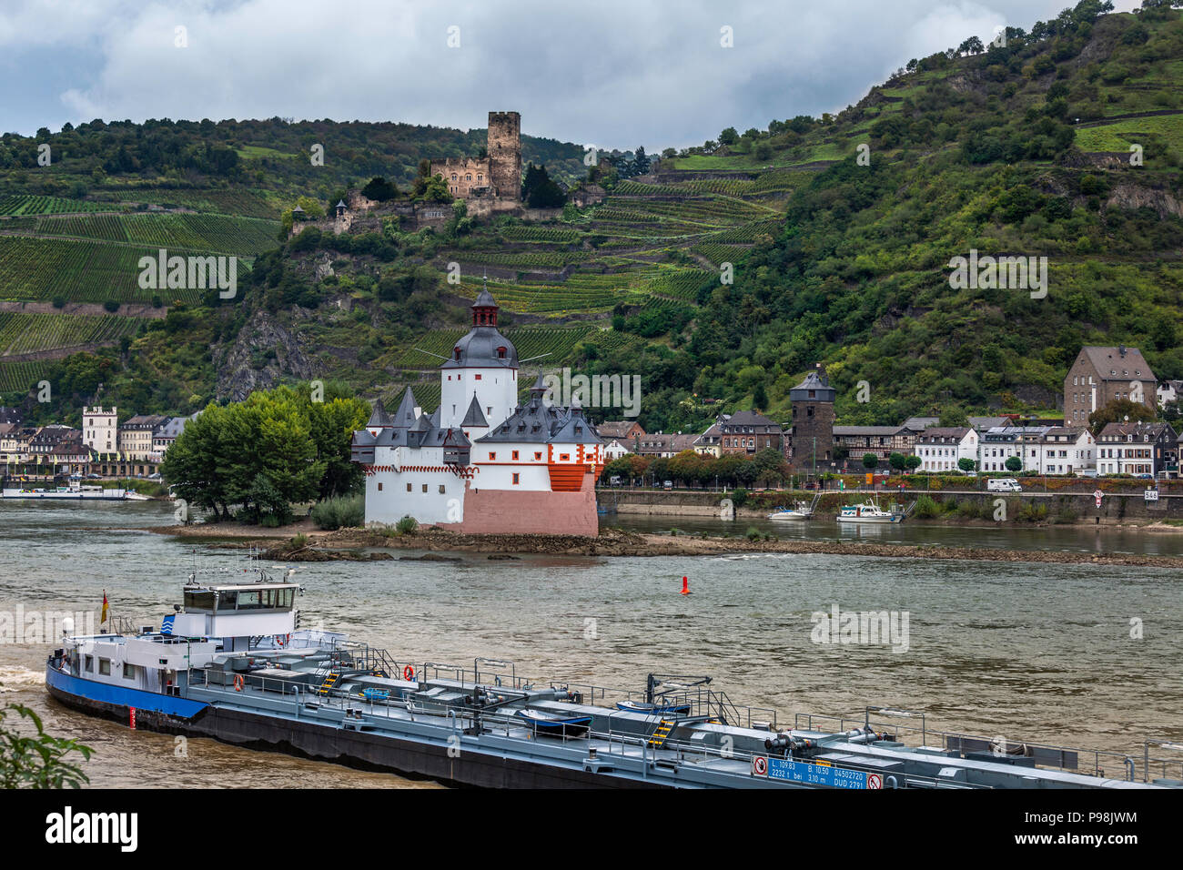 Il castello Pfalzgrafenstein un castello di pedaggio sul Reno Foto Stock