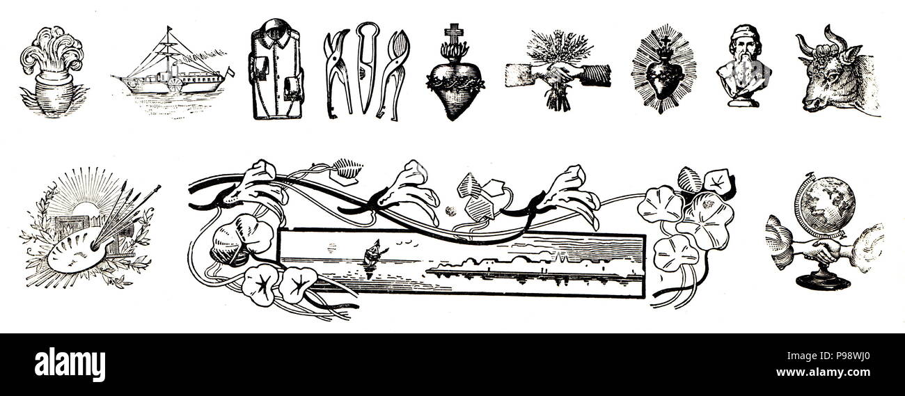 Vecchio ilustrations dal 1900s. In stile Art Nouveau. Foto Stock