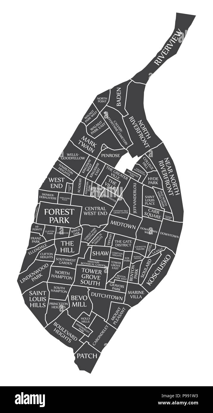 Saint Louis nel Missouri City map USA etichettati illustrazione nero Illustrazione Vettoriale