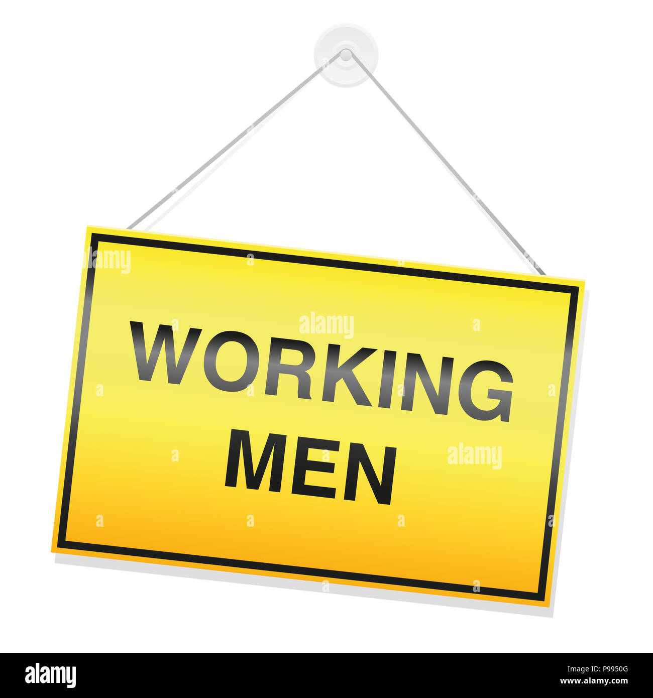 Gli uomini di lavoro, scritta su un simbolo giallo di avvertimento, piastra di metallo - illustrazione su sfondo bianco. Foto Stock
