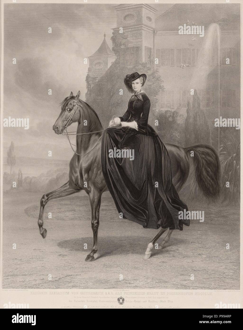 Ritratto di Elisabetta di Baviera a cavallo. Museo: Collezione privata. Foto Stock