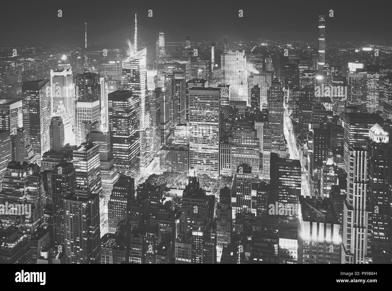 Bianco e nero fotografia aerea di Manhattan, New York City, Stati Uniti d'America. Foto Stock