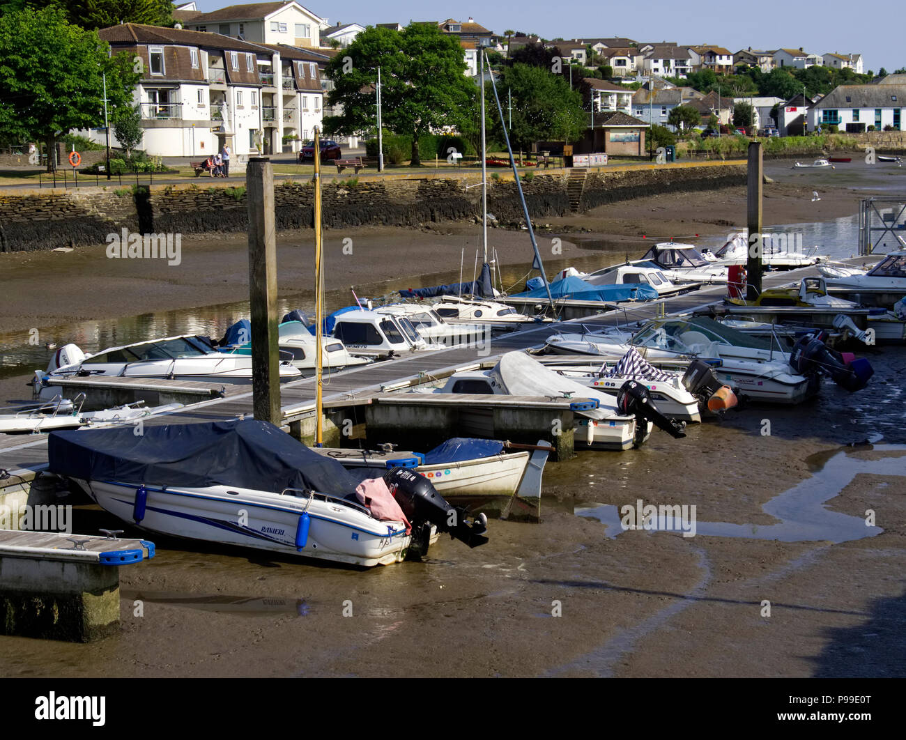 Kingsbridge porto, Devon - imbarcazioni arenarsi sul fango con la bassa marea. Foto Stock