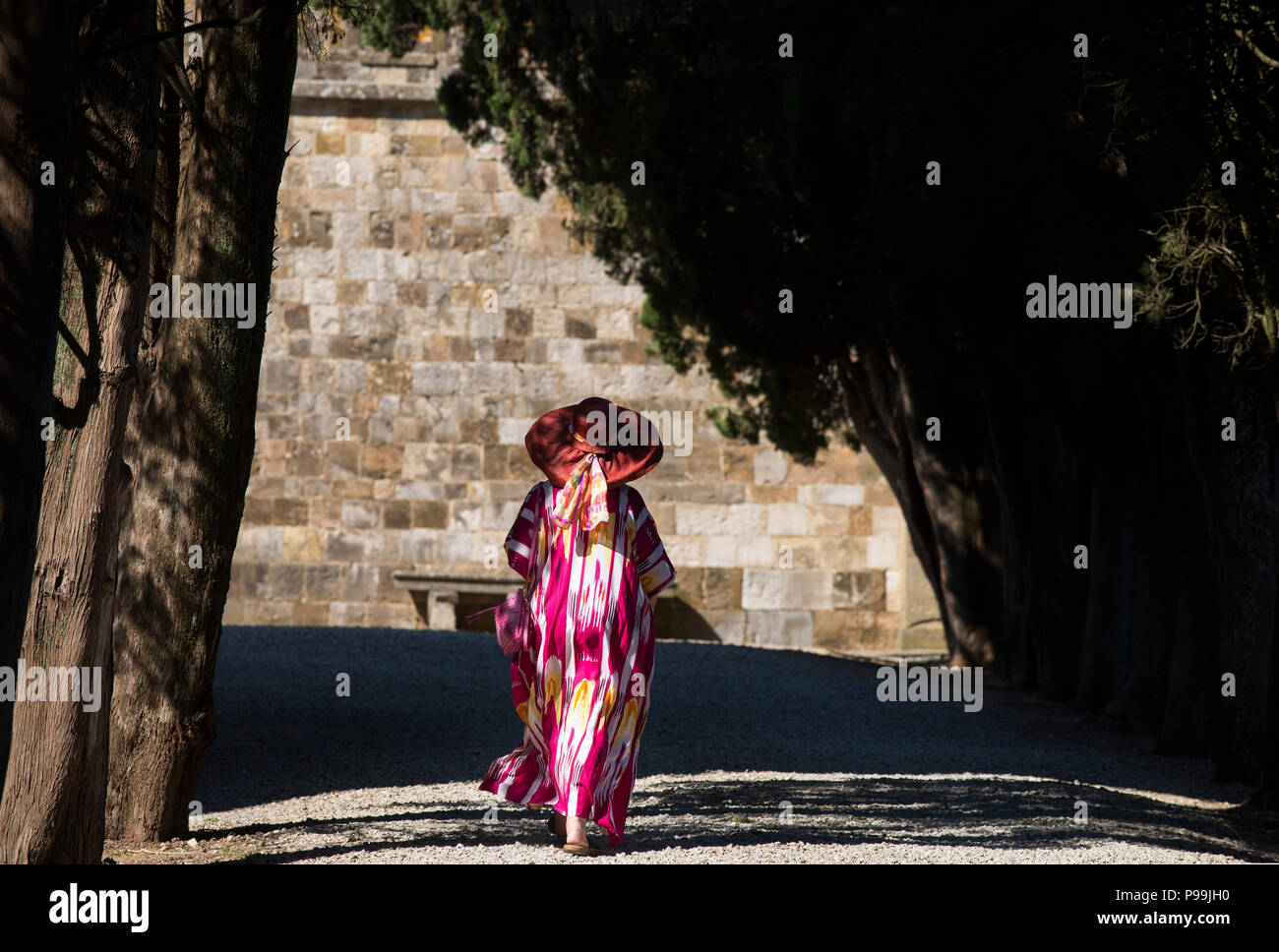 Badia a Passignano, Passignano, Toscana Italia. Giugno 2018 Badia di Passignano o la Badia di Passignano è una storica abbazia nel comune di Tavarnelle Foto Stock