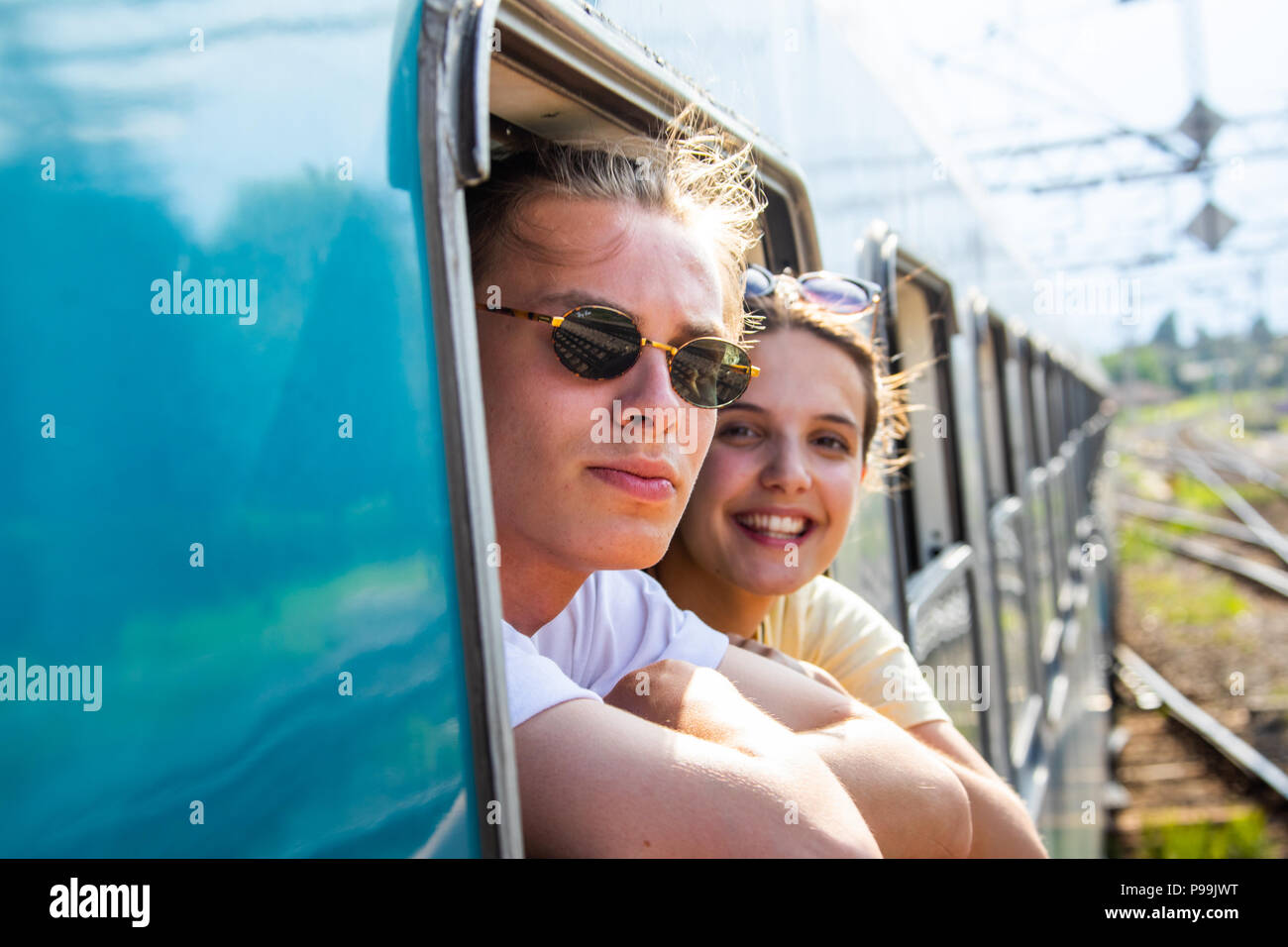 I giovani europei touriust giovane tirando in Zagreb, Croazia Foto Stock