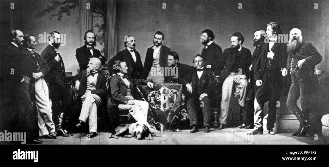 Richard Wagner nel circolo di amici e ammiratori prima della premiere di "Tristan' di Monaco di Baviera. Museo: Museo Richard Wagner, Bayreuth. Foto Stock