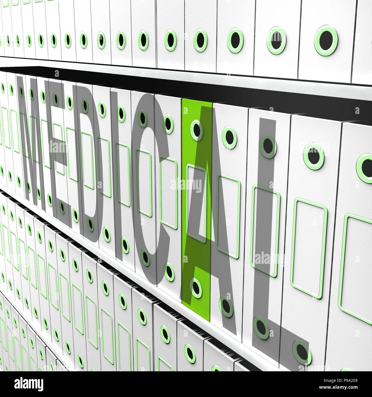 Dati di grande medico-sanitari database 3D Rendering mostra Healthcare Bigdata in un complesso di data center di storage Foto Stock