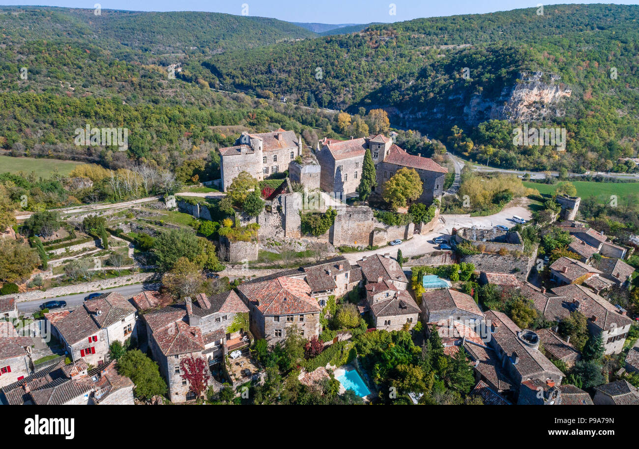 Francia, Tarn et Garonne, Quercy, Bruniquel, etichettati Les Plus Beaux Villages de France (i più bei villaggi di Francia), villaggio costruito su un roc Foto Stock