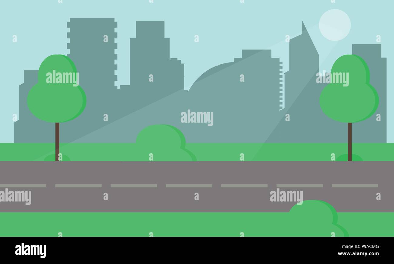 Il parco della città e alberi. Uno stile piatto illustrazione. Sullo sfondo di business centro città Illustrazione Vettoriale