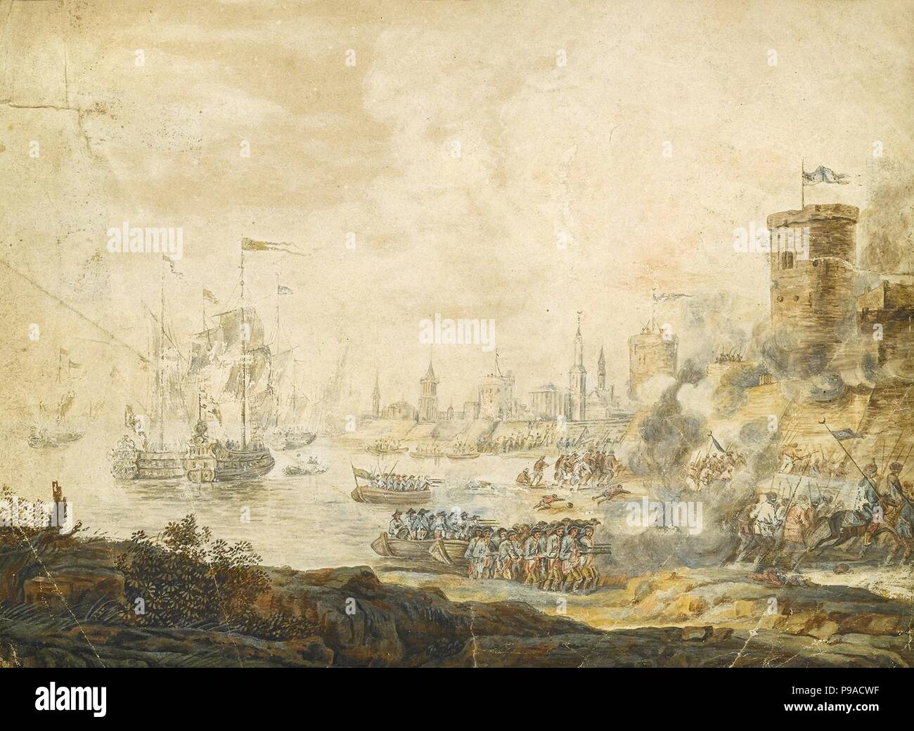 La battaglia navale di Chesma il 5 luglio 1770. Museo: Collezione privata. Foto Stock