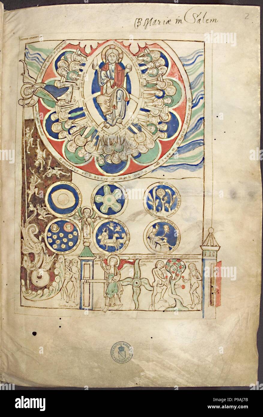 Miniatura "initium creaturae dei' dal Liber Scivias da Ildegarda di Bingen. Museo: Biblioteca di Ruprecht Karl Università di Heidelberg. Foto Stock