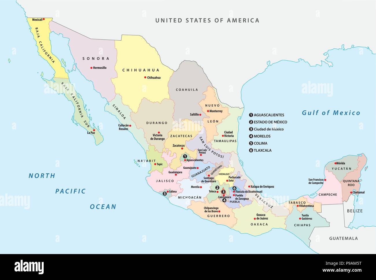 Messico politica e amministrativa di mappa vettoriale. Illustrazione Vettoriale