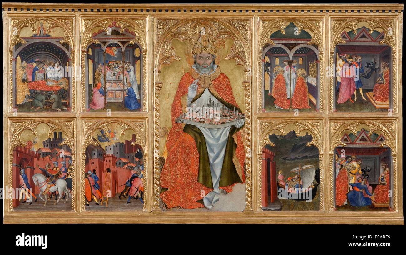 Saint Geminianus con scene tratte dalla sua vita. Museo: Palazzo Comunale di San Gimignano. Foto Stock