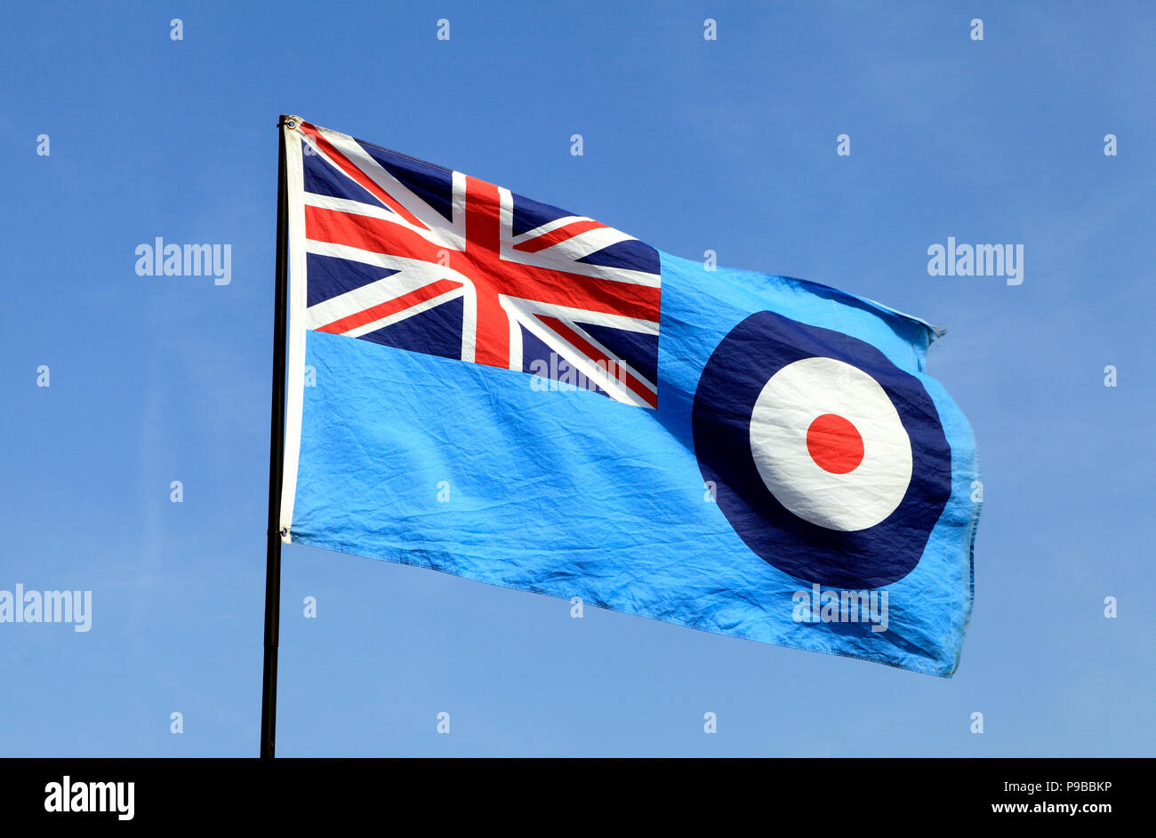 Bandiera di RAF, Royal Air Force, Union Jack, RAF logo, England, Regno Unito Foto Stock