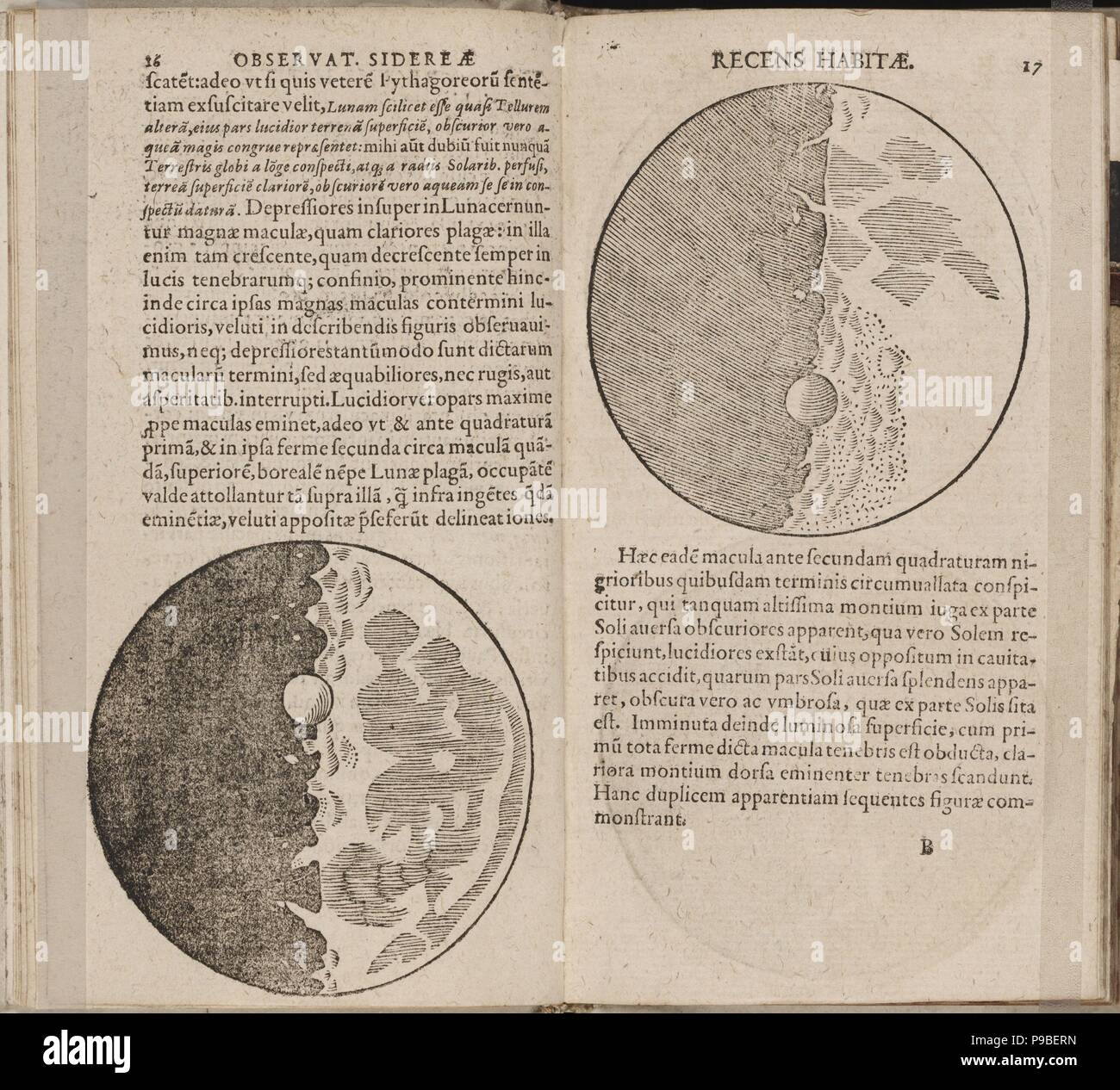 Foglia di libro 'Sidereus Nuncius (siderale Messenger)' di Galileo Galilei. Museo: Università di Padova. Foto Stock