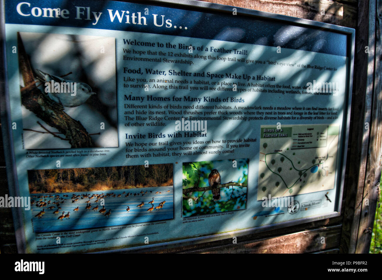 Stati Uniti: Luglio 16, 2018: Uno dei tanti segni interpretativa al Blue Ridge centro per una gestione responsabile delle risorse ambientali. Loudoun County si sta avvicinando a un d Foto Stock