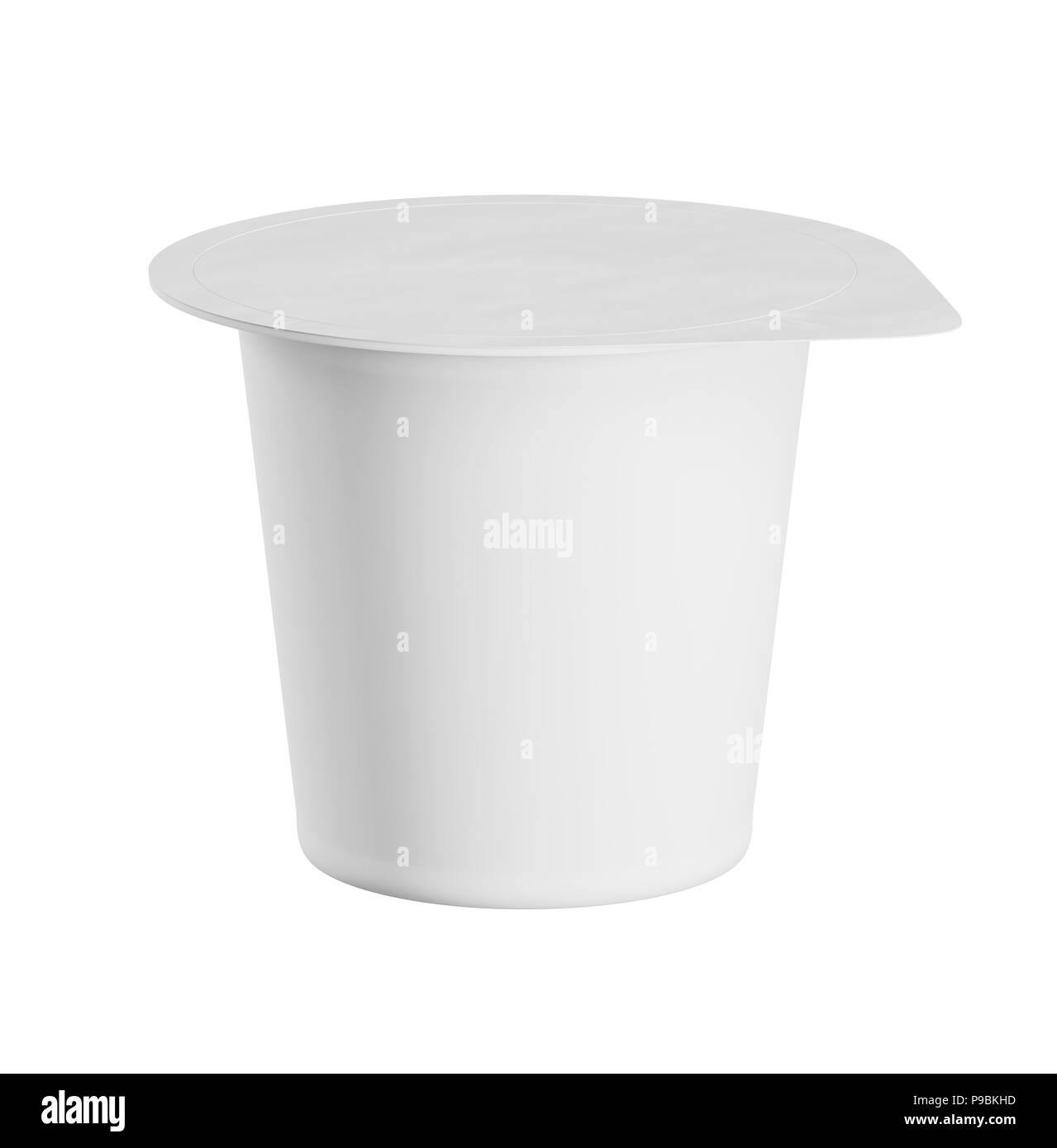 Yogurt bianco di imballaggio. Mockup dessert contenitore in plastica isolato su sfondo bianco con percorso di clipping. 3D render Foto Stock