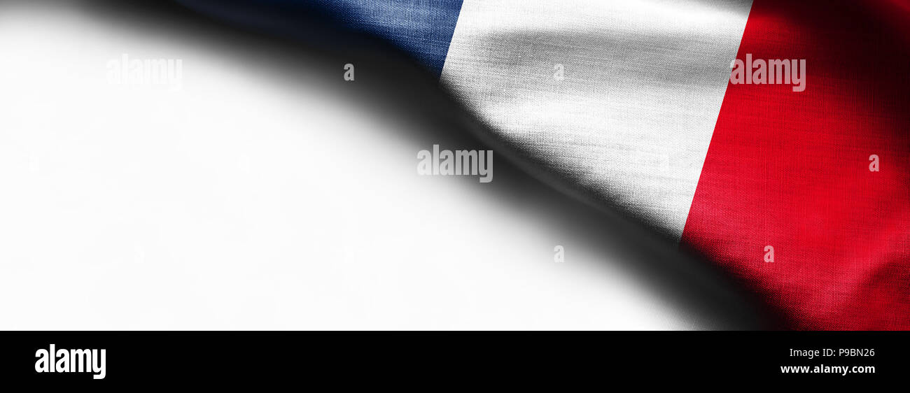 Bandiera curvo di Francia su sfondo bianco Foto Stock