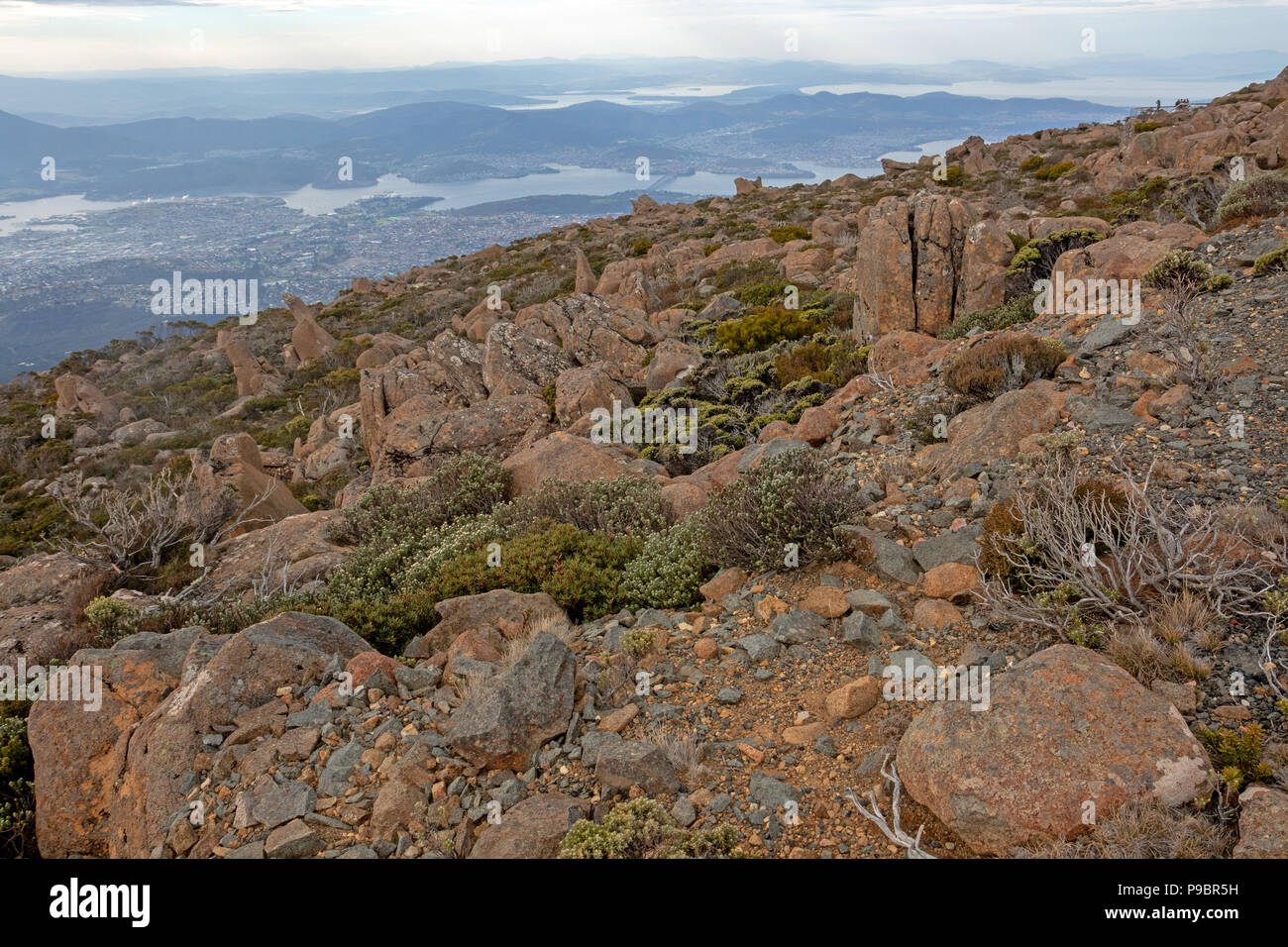 Vista su Hobart dalla vetta del Monte Wellington Foto Stock