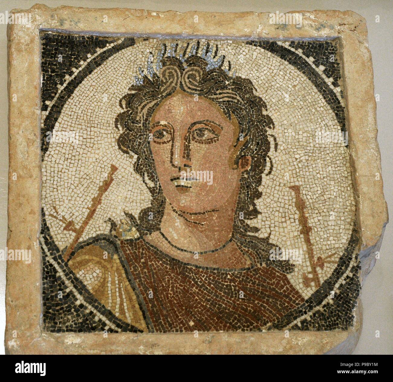 Mosaico della parete raffiguranti Euterpe, musa del flauto. Ii secolo D.C. Museo Archeologico Nazionale. Tarragona. Spagna. Foto Stock