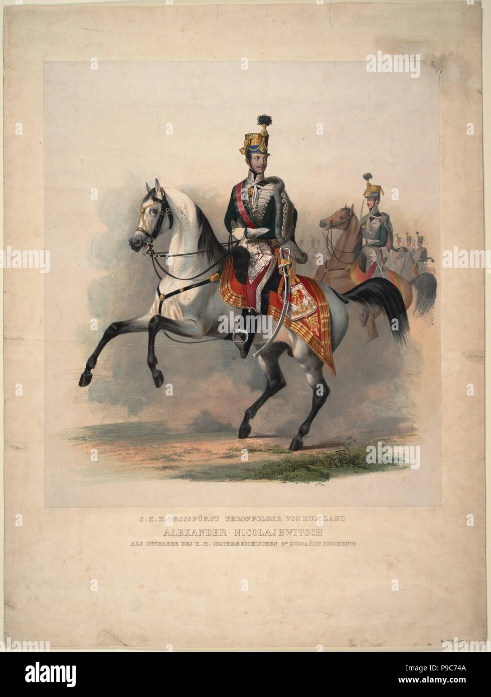 Il Grand Prince Alexander Nikolayevich come colonnello-in-chief austriache della 4° Reggimento ussaro. Museo: Collezione privata. Foto Stock