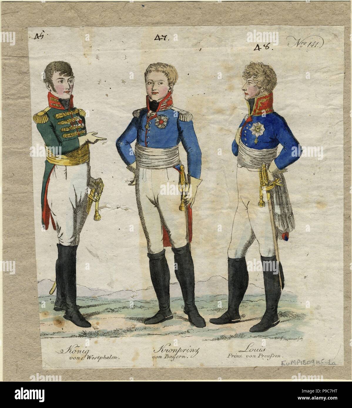 Jérôme Bonaparte, re di Westfalia, il Principe Luigi Ferdinando di Prussia e Ludwig I di Baviera. Museo: Collezione privata. Foto Stock