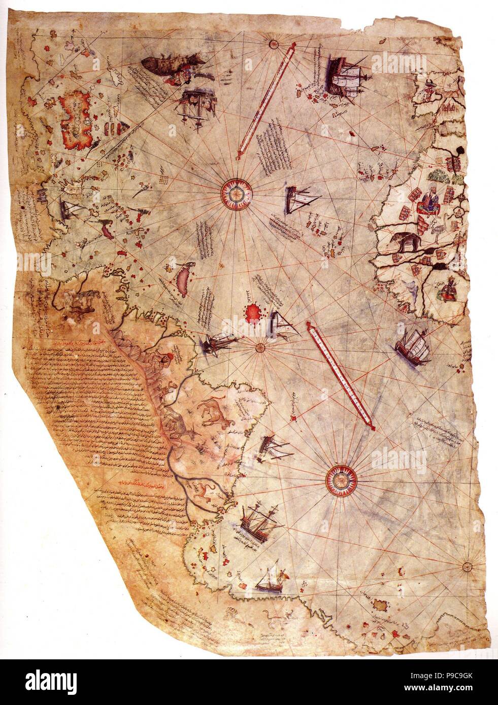 La Piri Reis mappa del mondo. Museo: Topkap&#305 Palace, Istanbul. Foto Stock