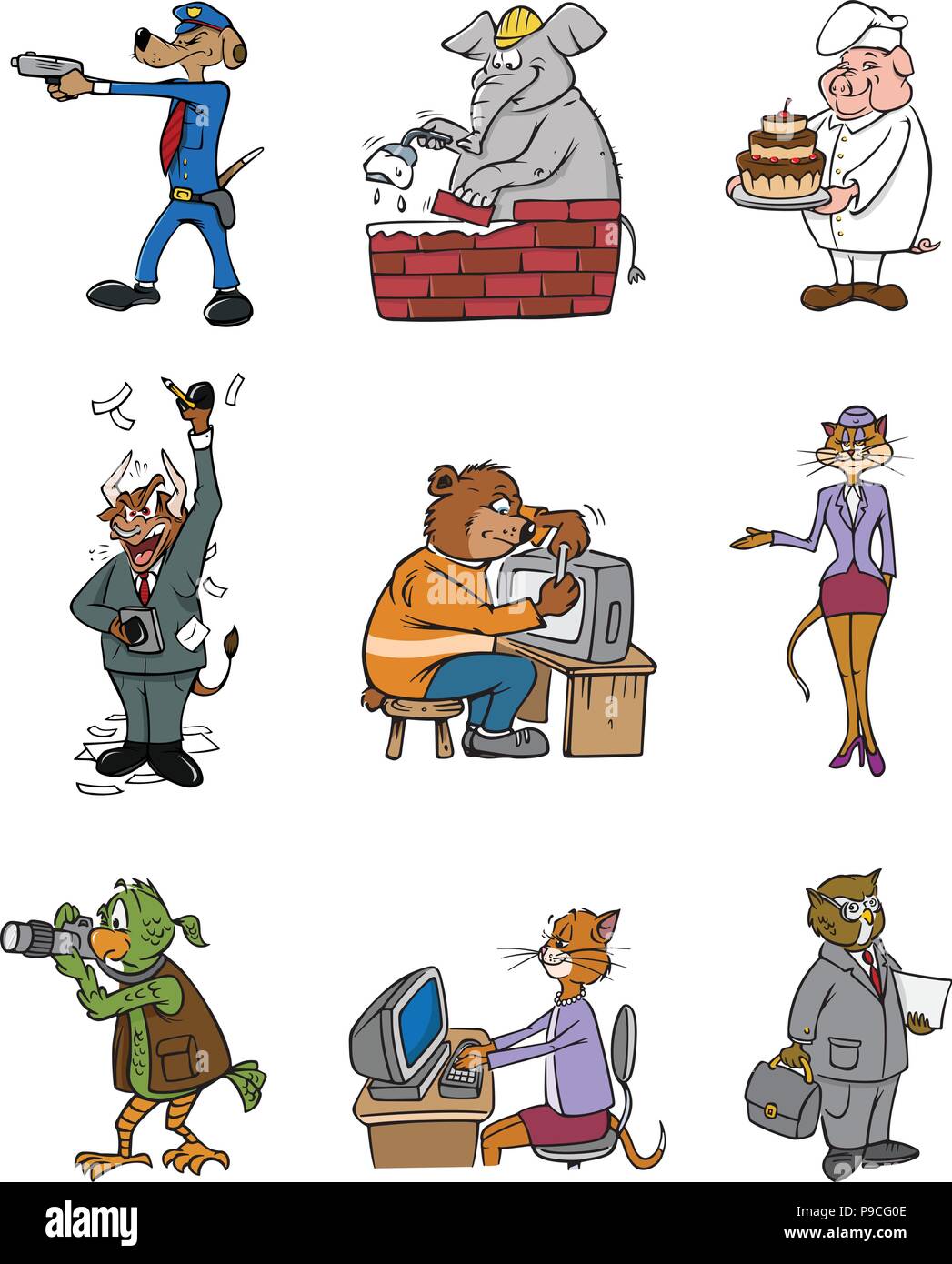 Fumetto illustrazione vettoriale delle professioni degli animali Illustrazione Vettoriale