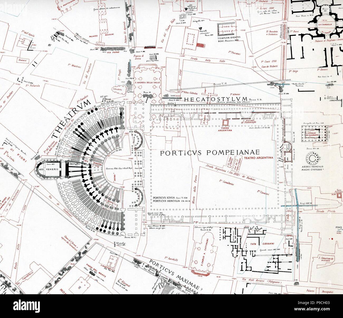 Pianta del theatrum Pompei (Da: Forma Urbis Romae). Foto Stock