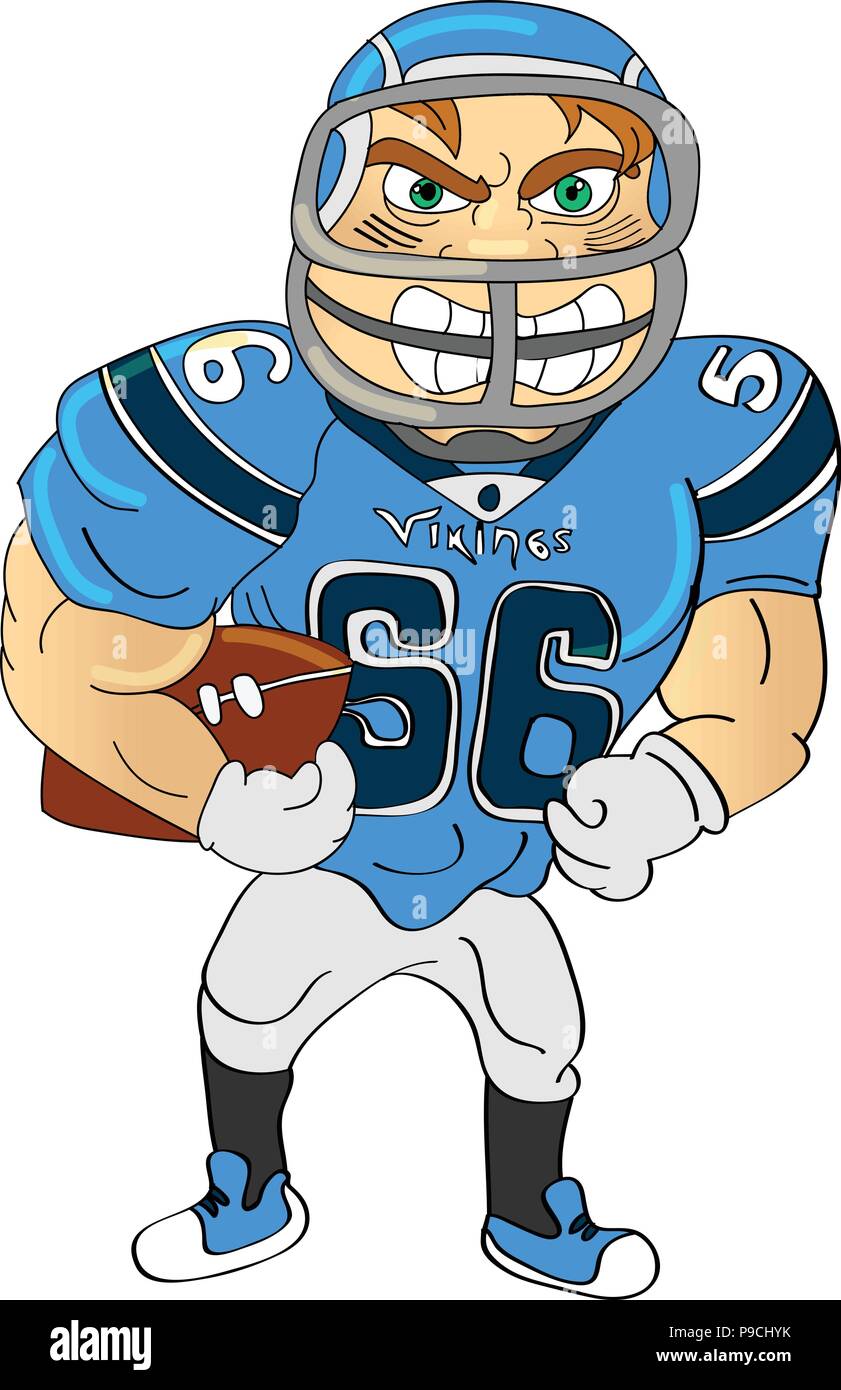 Fumetto illustrazione vettoriale di un giocatore di football americano Illustrazione Vettoriale