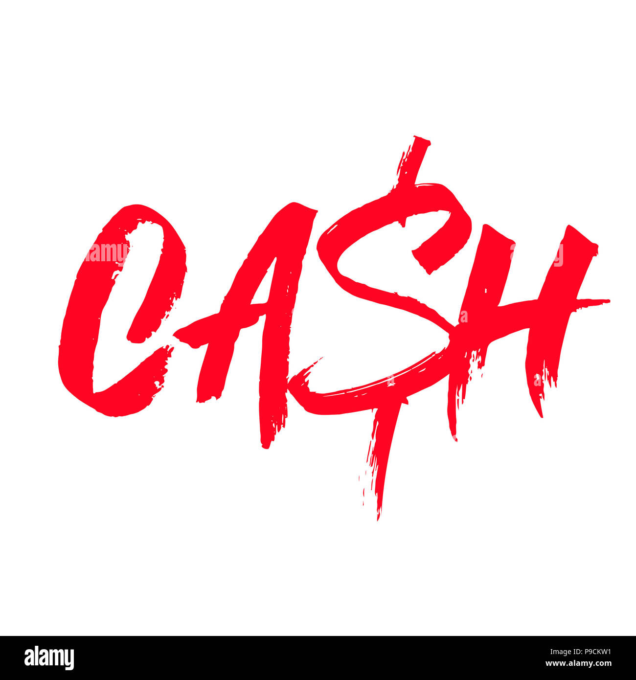 Parola di cassa segno con la riflessione. Il testo rosso su sfondo bianco. American dollar sign. Icona del Web. Illustrazione piatta Foto Stock