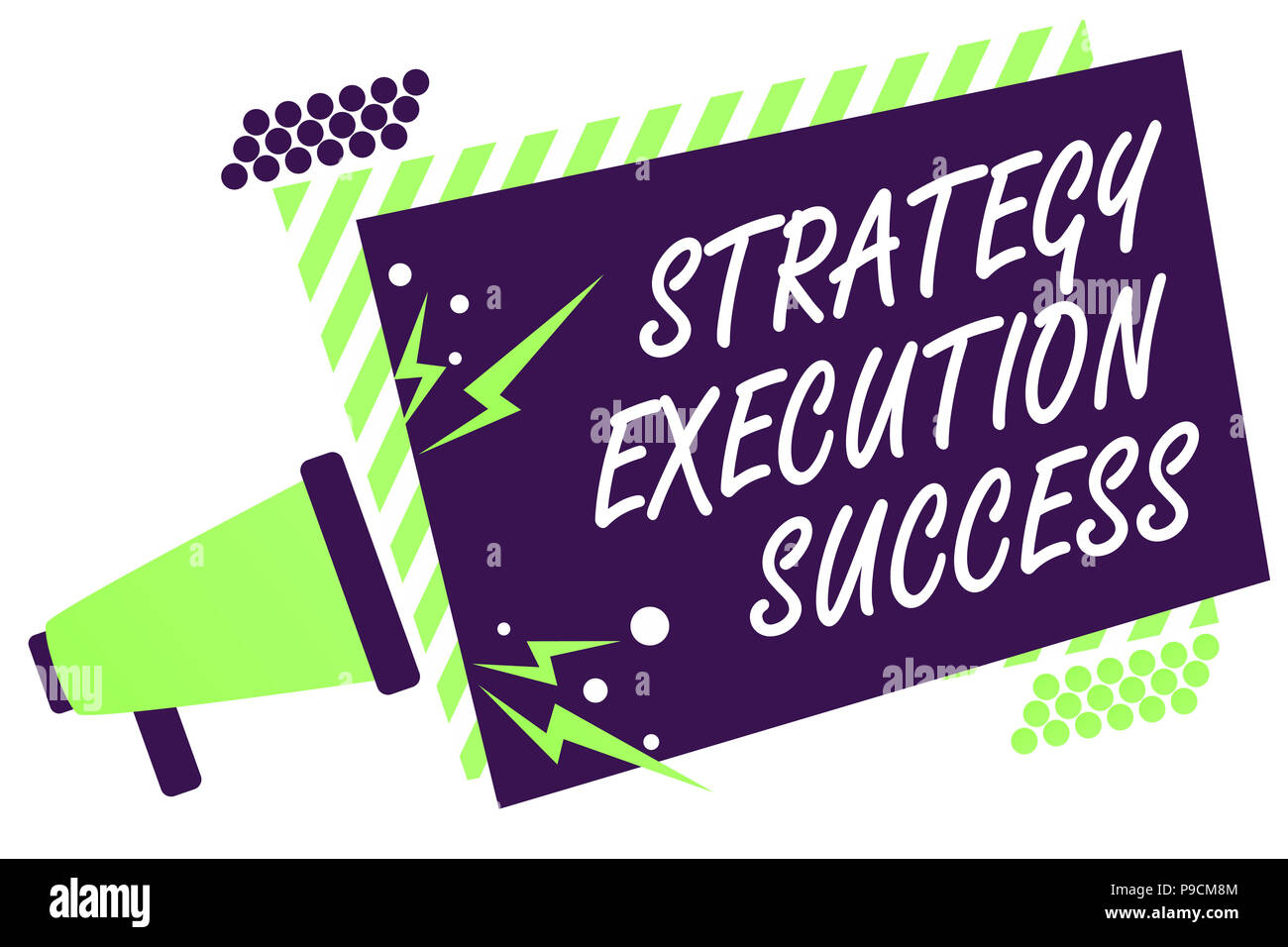 Segno di testo che mostra l'esecuzione di strategia di successo. Foto concettuale mettendo piano o elenco e iniziare a fare ben megafono altoparlante verde listati telaio Foto Stock