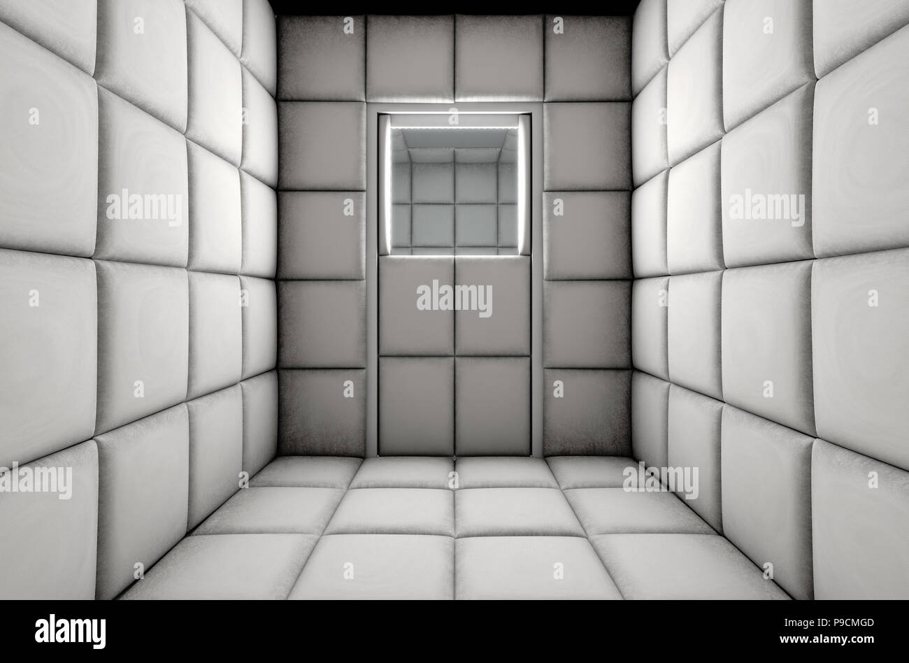 Un vuoto bianco cella imbottita in un ospedale mentale - 3D render Foto Stock