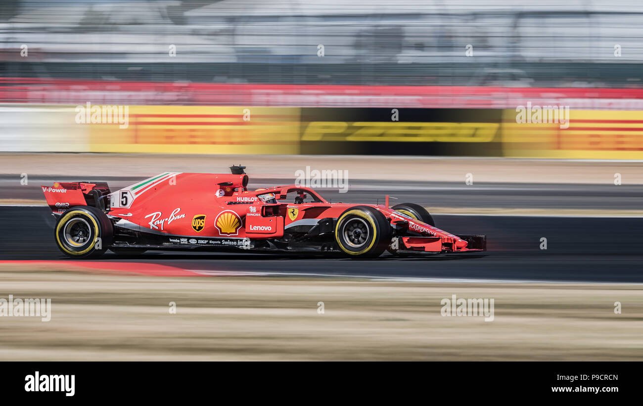 Immagini dalla Formula 1 Britsh Gran Premio di Gran Bretagna a Silverstone il 8 luglio 2018. Vettel ha vinto, Hamilton 2° e Raikkonen 3rd. Foto Stock