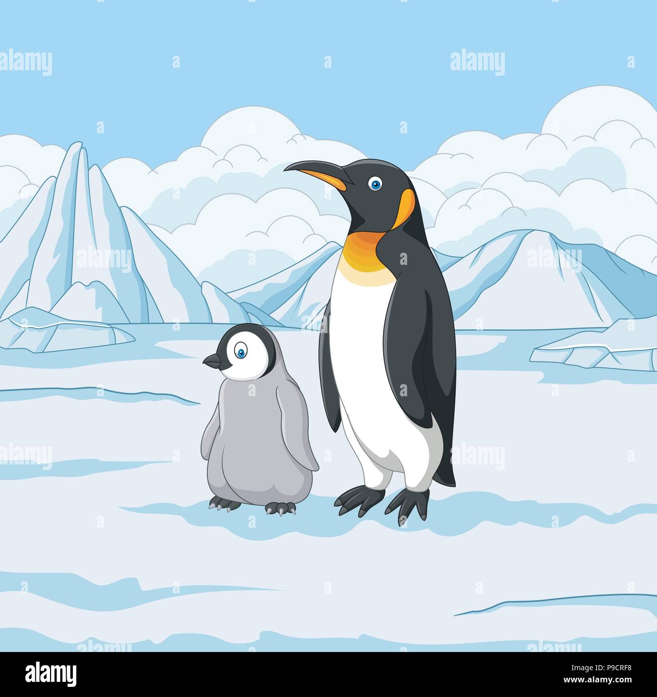 Cartoon la madre e il bambino pinguino su campo nevoso Immagine e  Vettoriale - Alamy