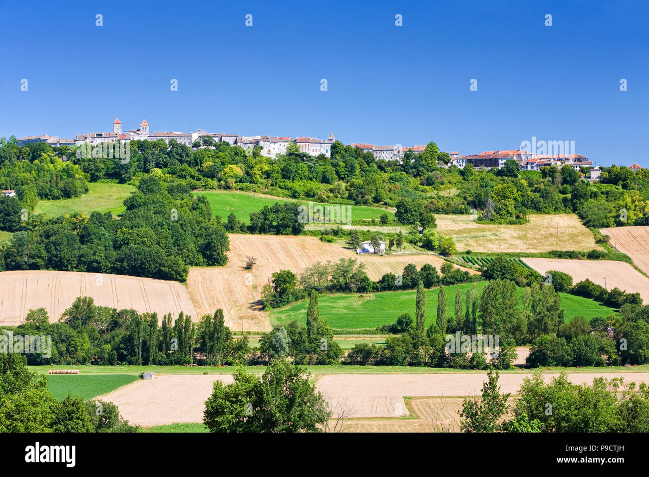 Tipica collina francese bastide città di Lauzerte in Tarn et Garonne, Francia, Europa Foto Stock