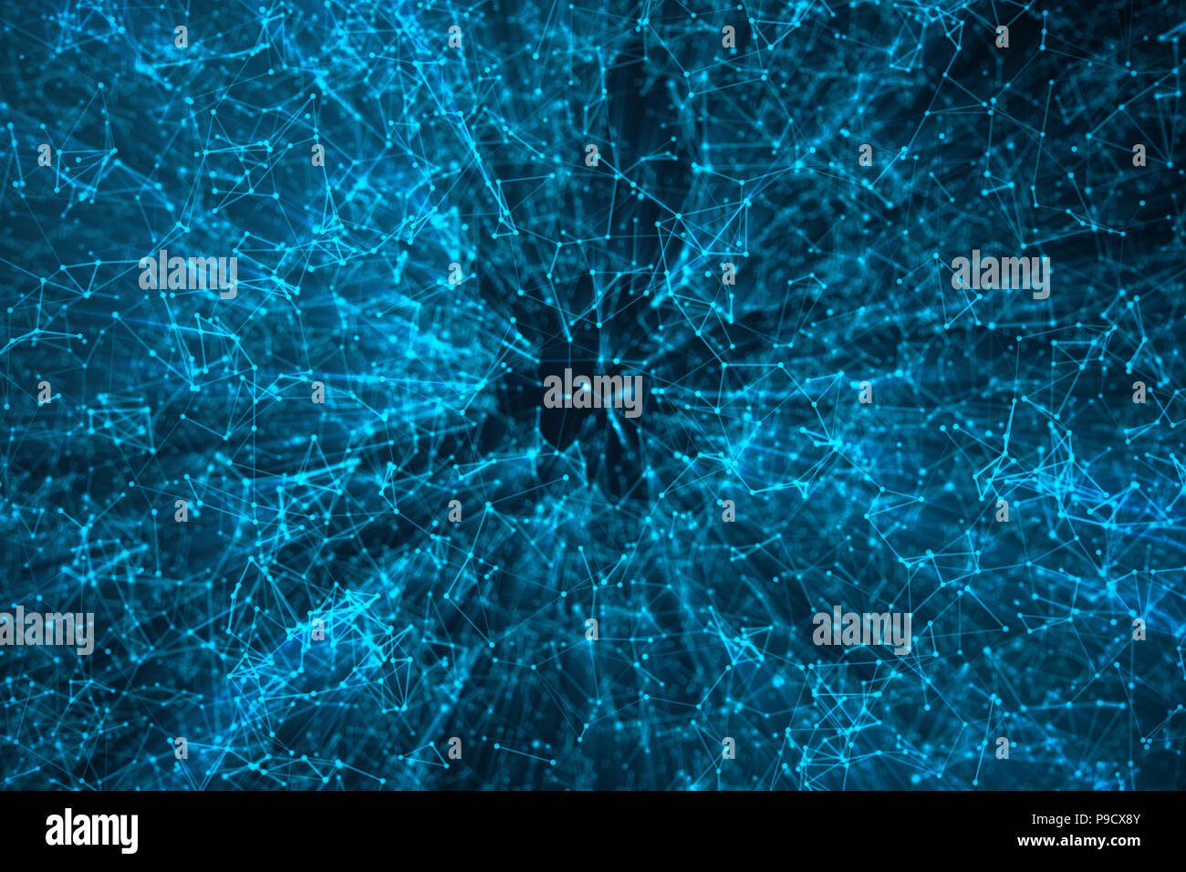 Sfondo astratto di linee e punti, bassa poly mesh. Concetto di cloud connessioni internet connessioni di tecnologia. L'attuale esempio di int artificiale Foto Stock