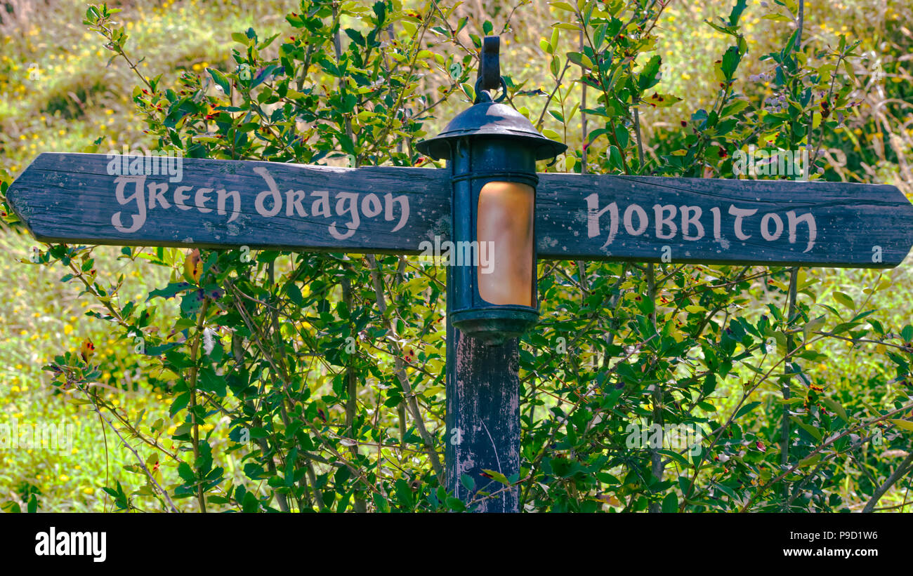 Cartello a Hobbiton Movie set, Matamata NZ Foto Stock