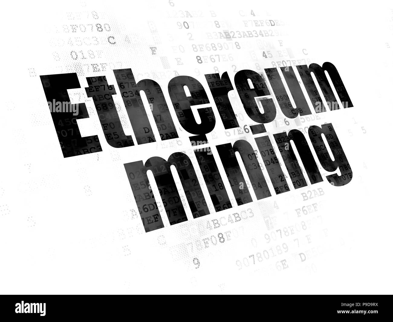 Concetto Cryptocurrency: disturbato il testo nero Ethereum Mining su sfondo digitale Foto Stock