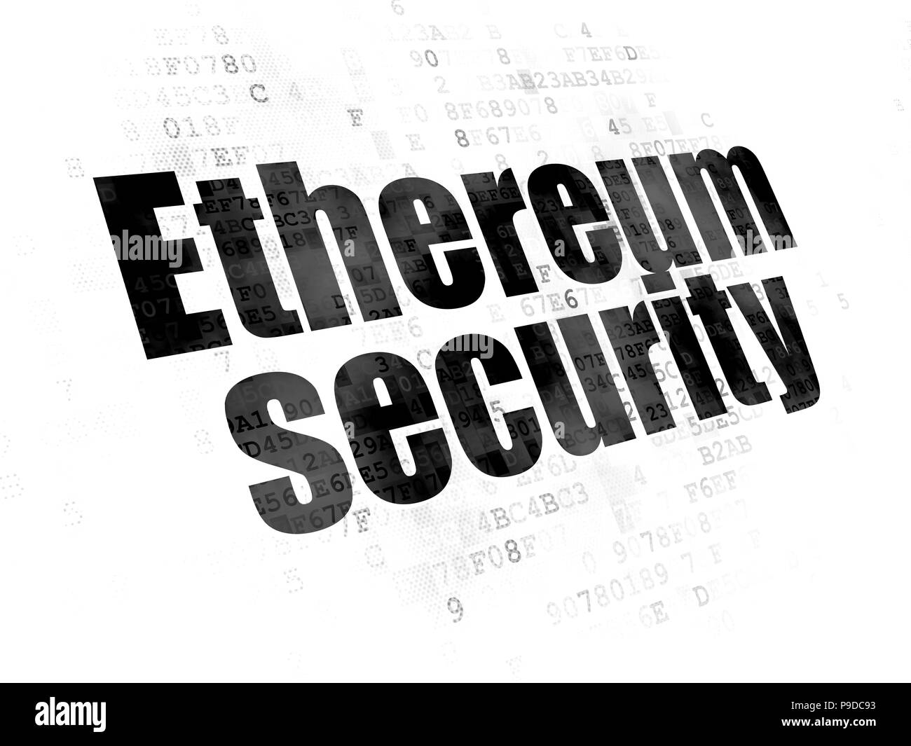Concetto Blockchain: disturbato il testo nero Ethereum sicurezza su sfondo digitale Foto Stock