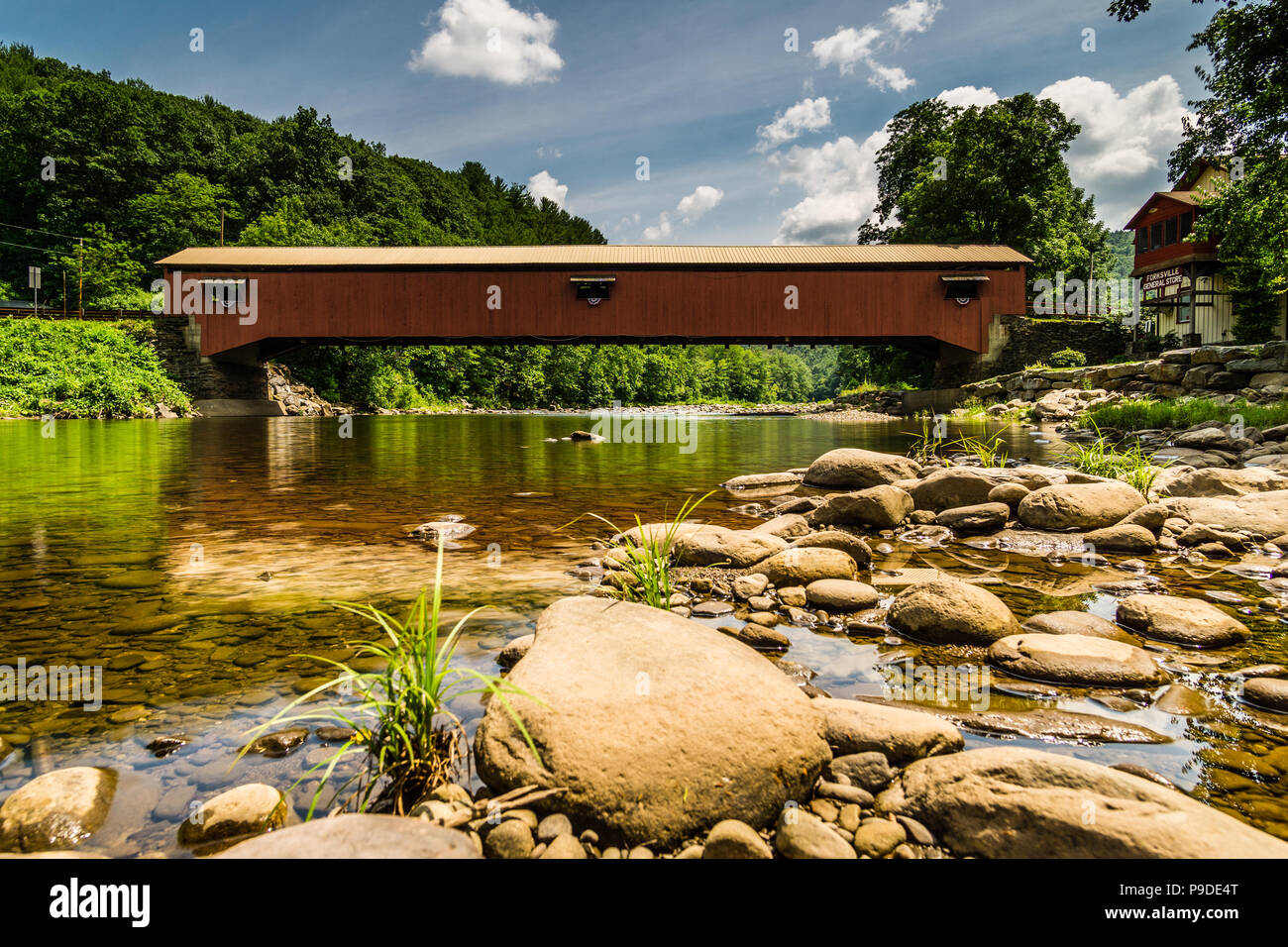 Forksville ponte coperto, Pennsylvania, STATI UNITI D'AMERICA Foto Stock