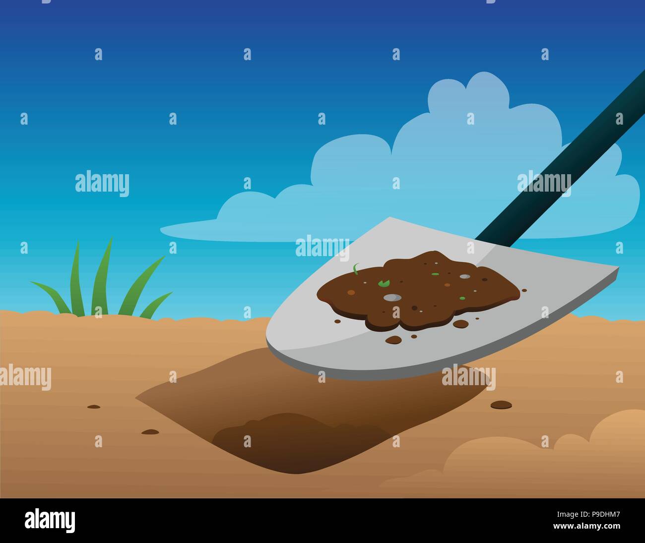 Fumetto illustrazione vettoriale di una pala di scavo Illustrazione Vettoriale