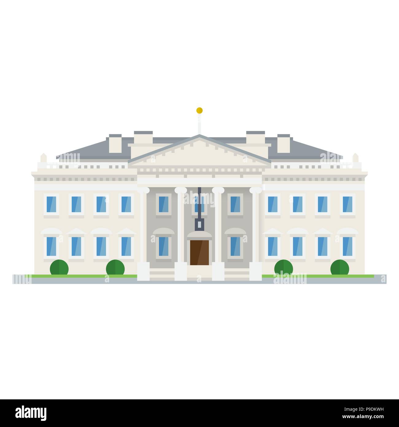 Design piatto isolato icona vettore del bianco Huse a Washington, DC Illustrazione Vettoriale