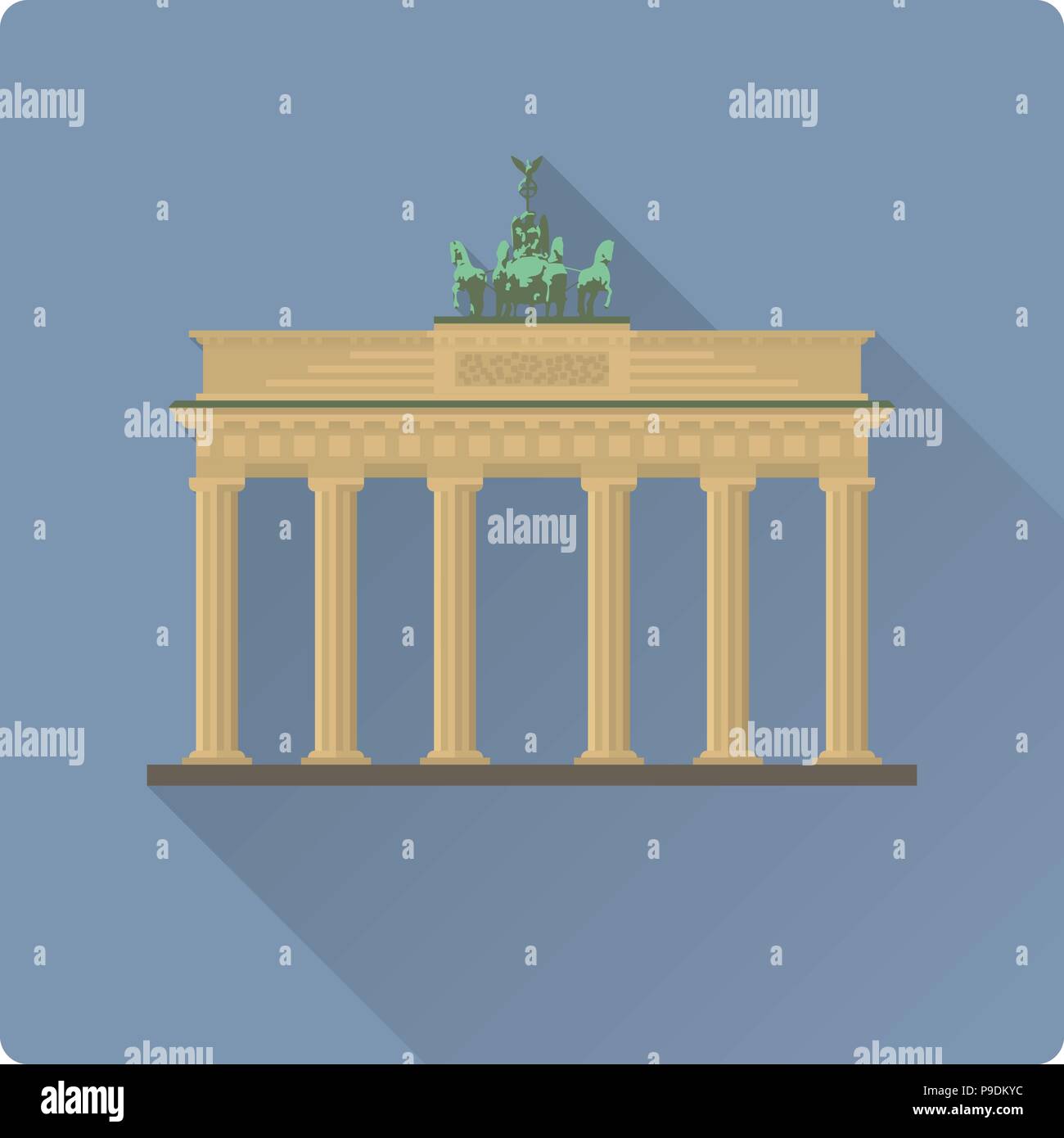 Design piatto lungo ombra illustrazione vettoriale della Porta di Brandeburgo a Berlino Illustrazione Vettoriale