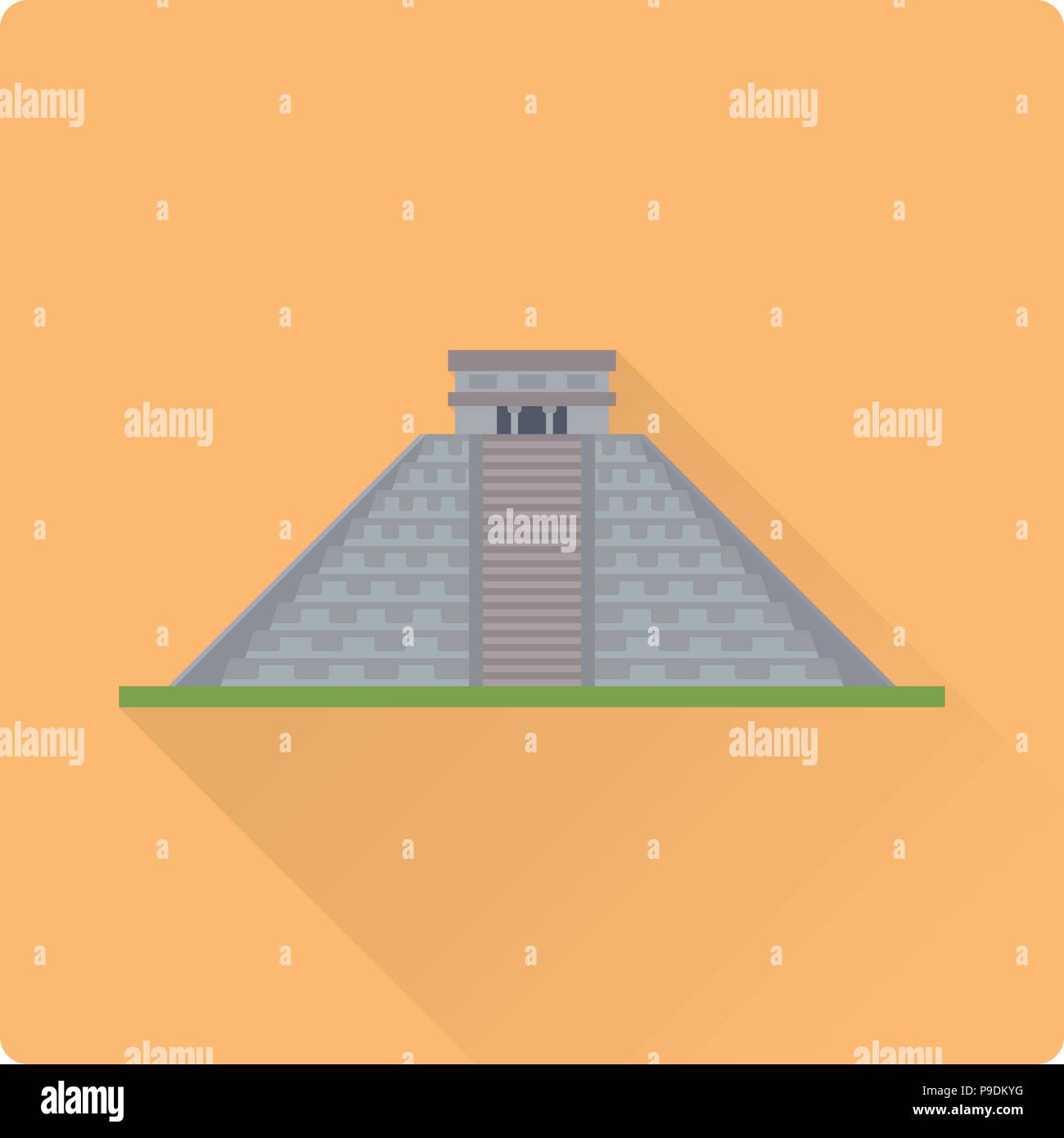 Design piatto lungo ombra illustrazione vettoriale di Kukulkan pyramiod a Chichen Itza, Messico Illustrazione Vettoriale