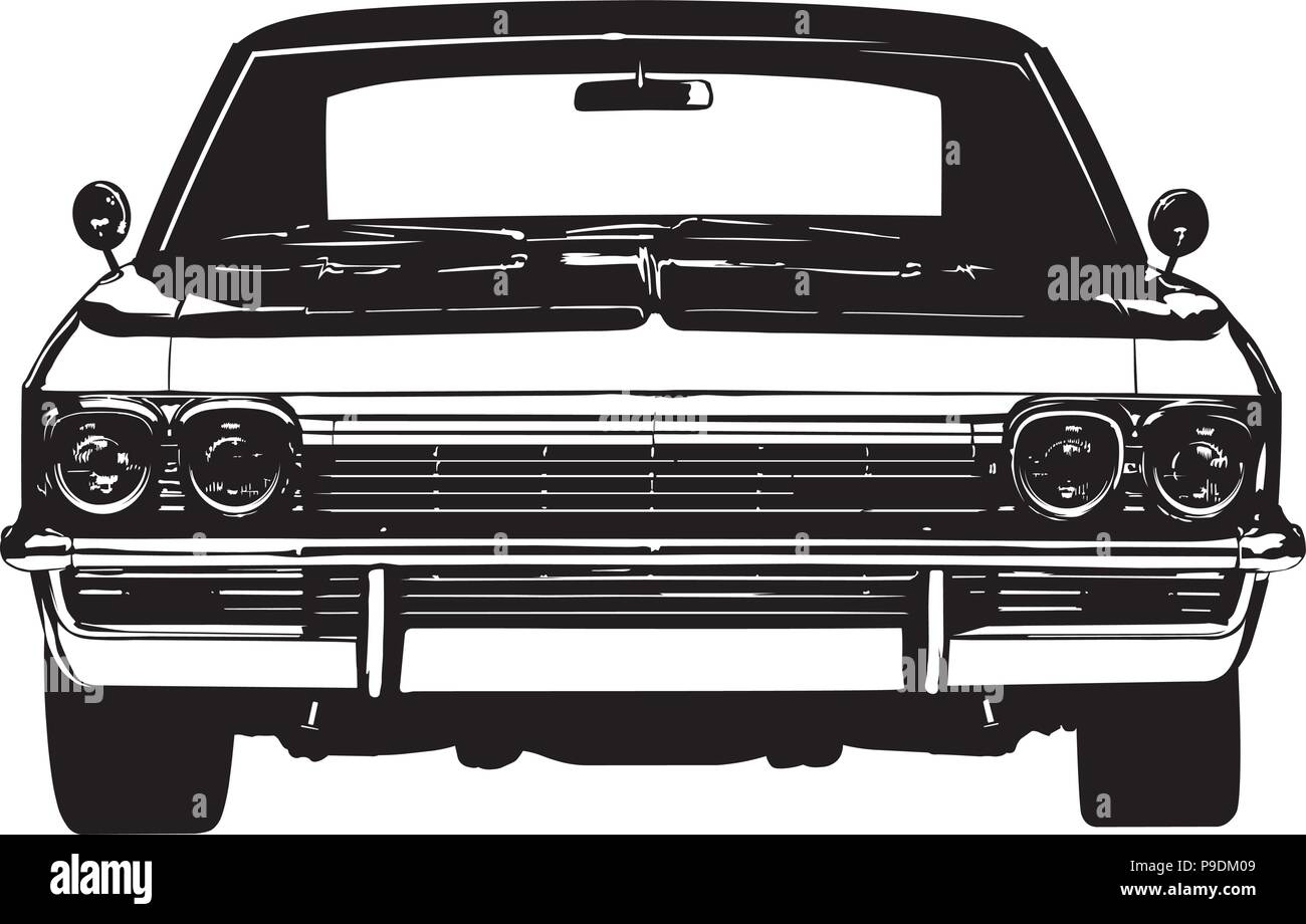 Vintage american muscle car dagli anni settanta, vista frontale Illustrazione Vettoriale