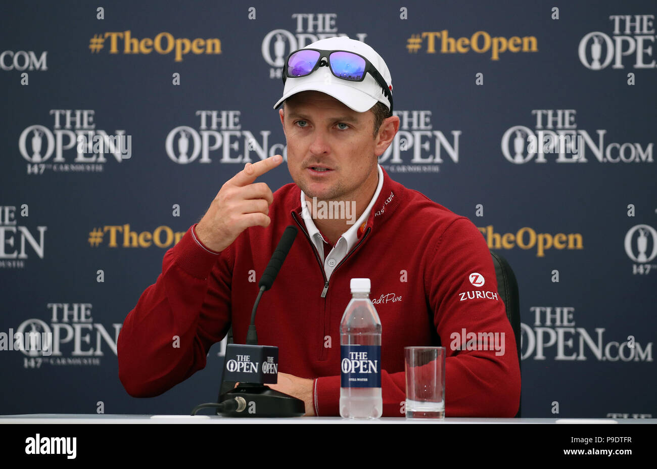 L'Inghilterra del Justin Rosa durante una conferenza stampa su anteprima giorno tre del Campionato Open 2018 a Carnoustie Golf Links, Angus. Foto Stock