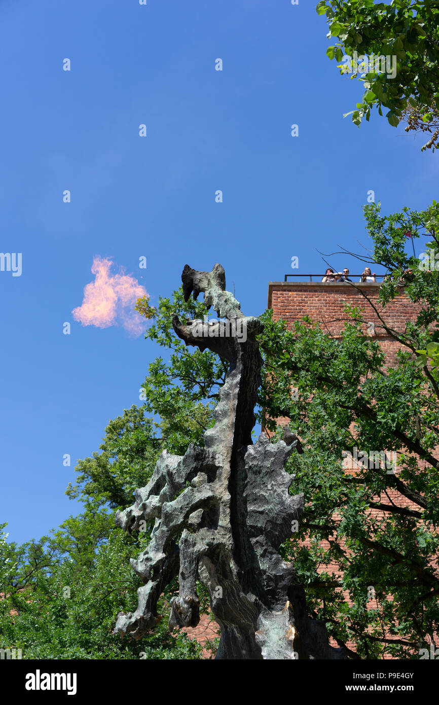 Il Wawel Dragon statua sul colle di Wawel, Cracovia in Polonia.L'Europa. Foto Stock