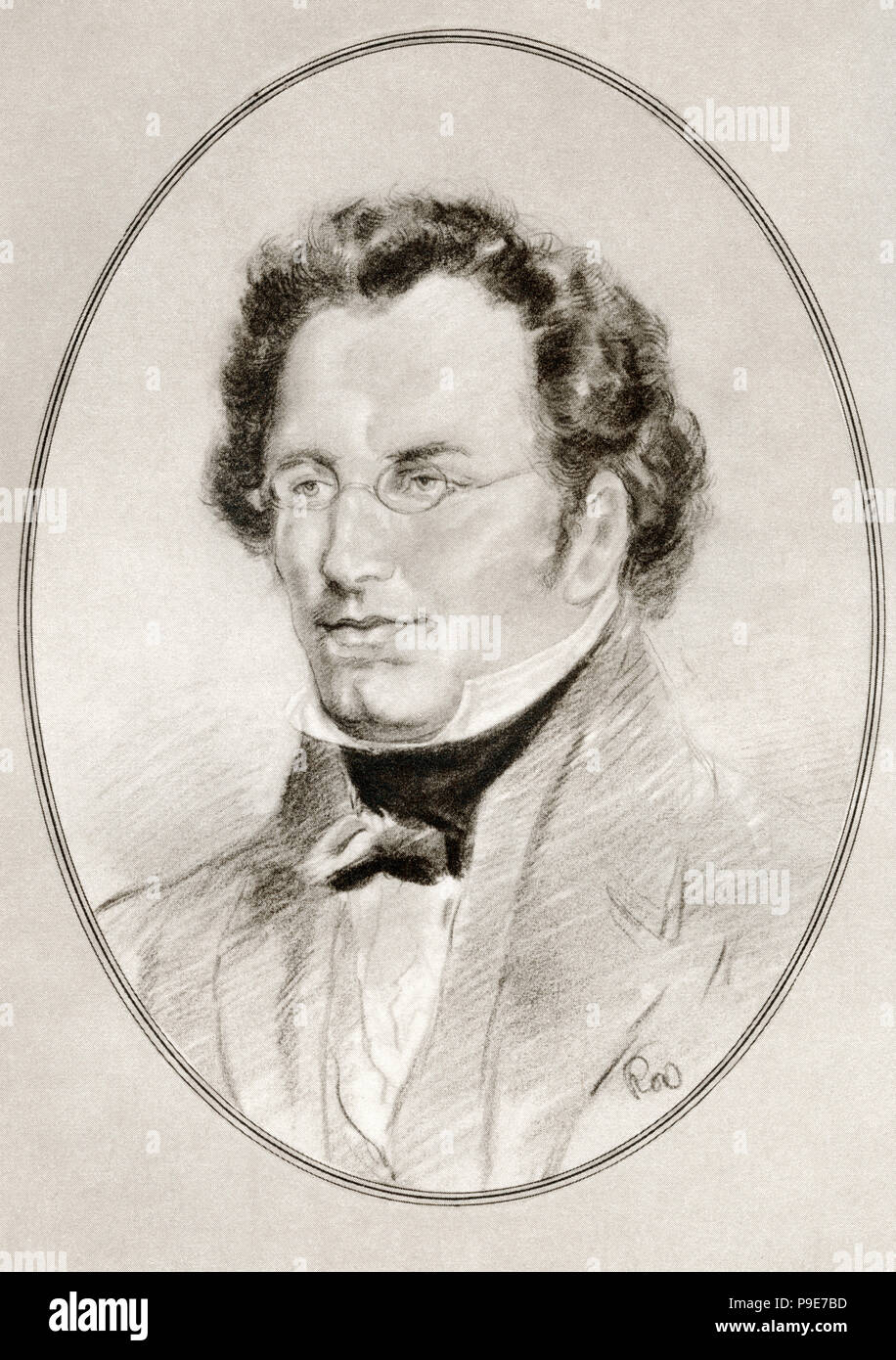 Franz Peter Schubert, 1797 - 1828. Il compositore austriaco. Illustrazione da Gordon Ross, artista americano e illustrator (1873-1946), dal vivere le biografie di grandi compositori. Foto Stock